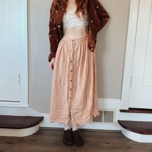 Free People Pale Rose High Waist Maxi Button Skirt XS Cottage Core Feminine Boho